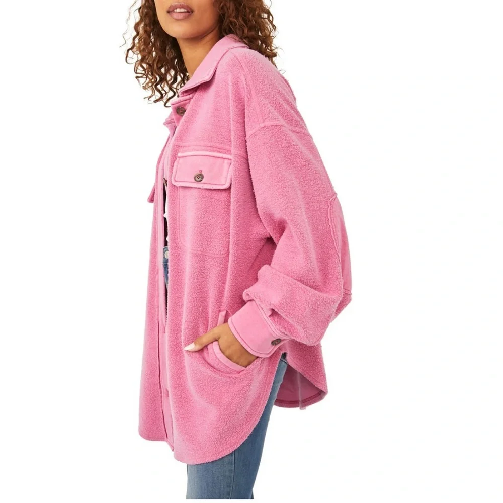 Free People Pink Oversized Sherpa Shacket